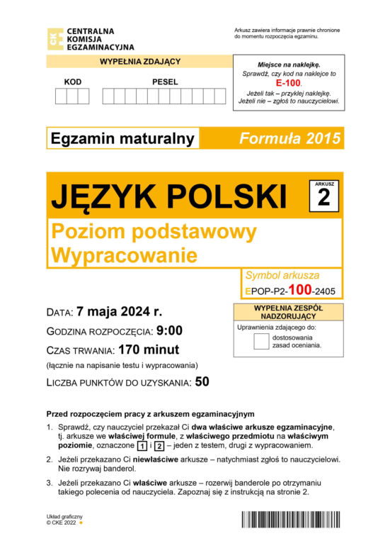 Matura 2024 - język polski. Arkusze Formuła 2015 (pp)