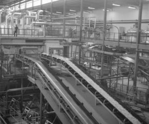 Wnętrze hali fabrycznej w Łapach, 1973 r.