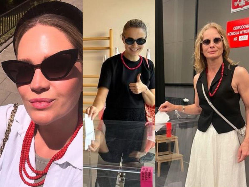 Wybory 2025: Zosia Ślotała, Małgorzata Socha i Magdalena Cielecka w czerwonych koralach