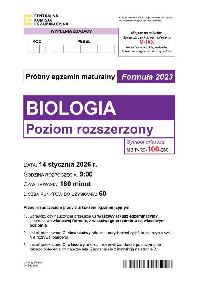 Próbna matura 2026 biologia. WSZYSTKIE arkusze CKE i odpowiedzi 14.01.