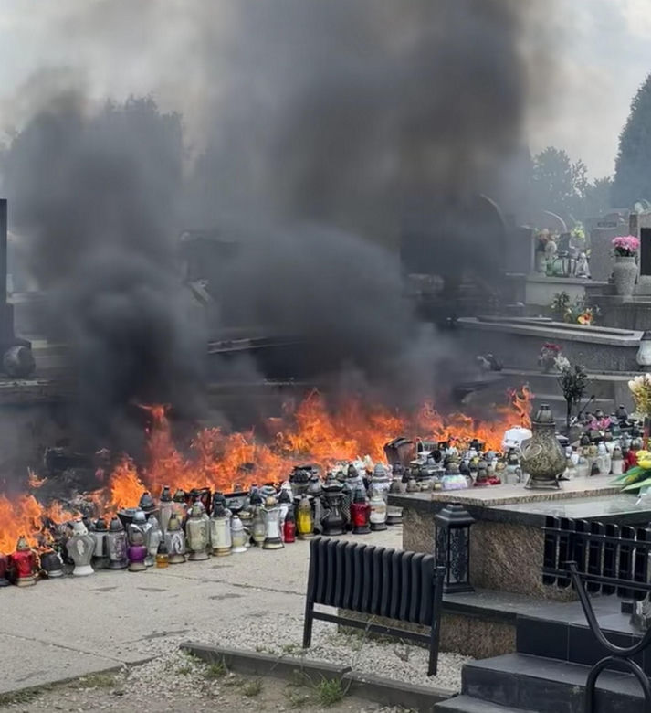 Pożar na grobie Łukasza Litewki