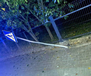 Kompletnie pijana skasowała znak. Miała już zakaz jazdy samochodem