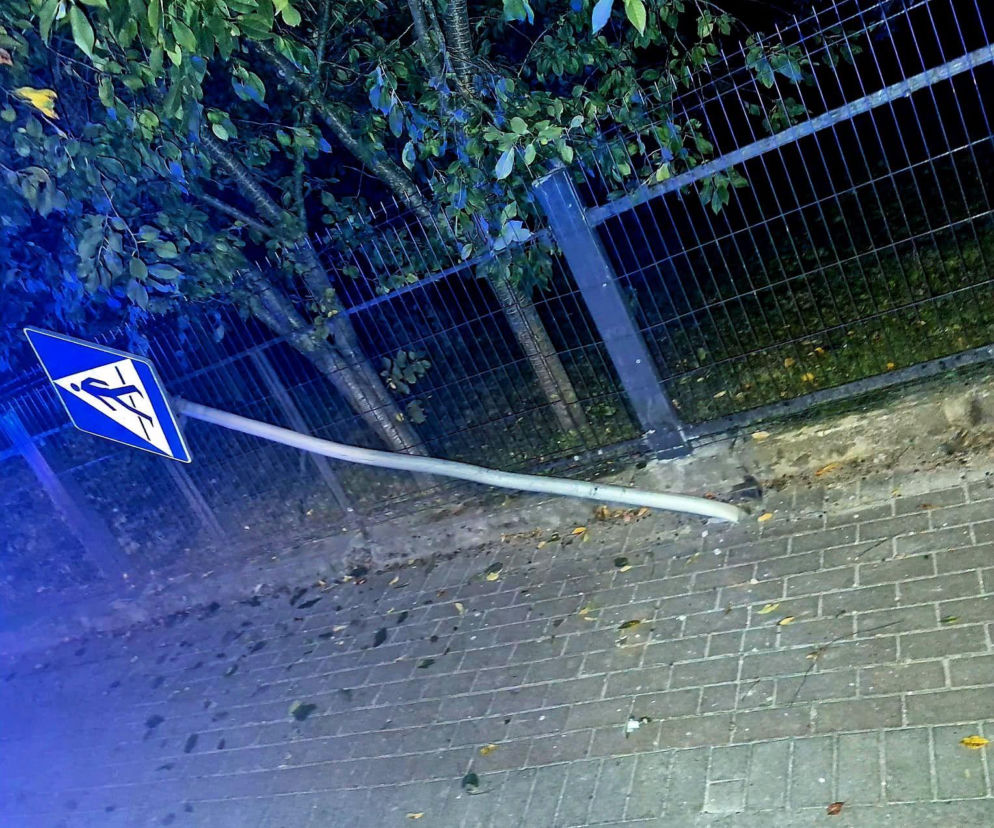Kompletnie pijana skasowała znak. Miała już zakaz jazdy samochodem