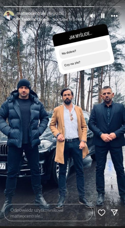 Na dobre i na złe na planie. Sergiusz Poznański (Mateusz Kaczmarek) i jego ludzie (Stanisław Chmielewski i Rafał Gawron)
