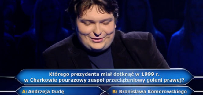 Prezydent z zespołem przeciążeniowym goleni prawej. Odpowiedź na pytanie z Milionerów 