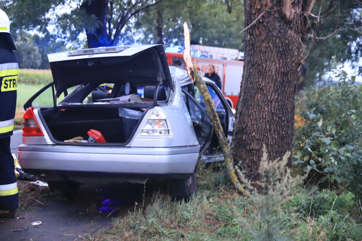 Wielkopolskie. Mercedes uderzył w drzewo! 26-letni pasażer nie żyje! 