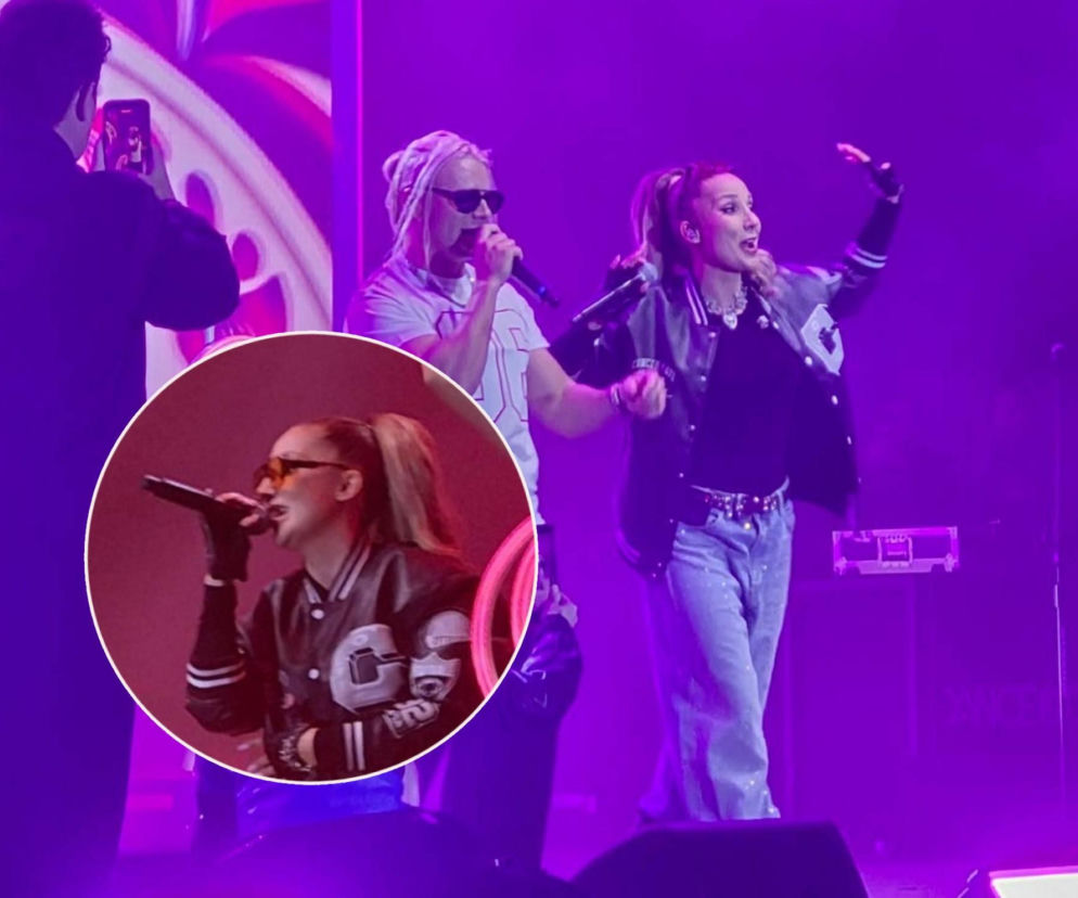 Piosenkarka Cleo i Skolim występują na różowo oświetlonej scenie. Na miniaturze obok widać śpiewającą Cleo. Więcej na Eska.