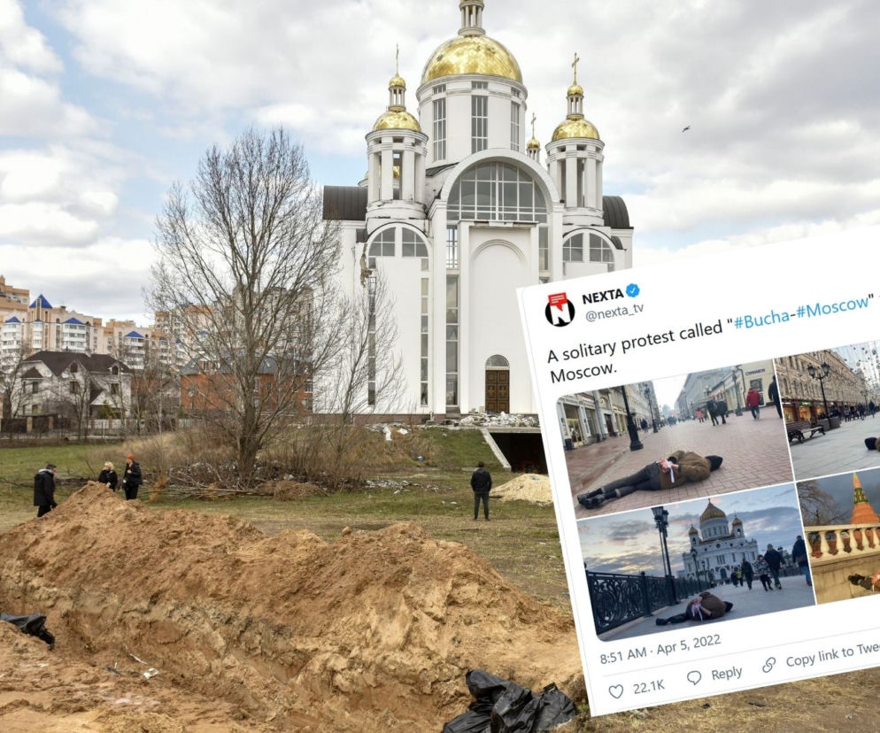 Wzruszający protest artysty w Moskwie. Tak przedstawia zbrodnię w Buczy! [ZDJĘCIA]