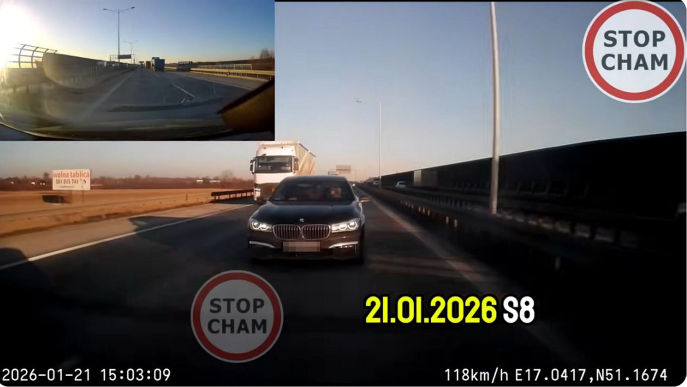 Internauci wściekli na kierowcę BMW z S8 pod Wrocławiem. Jest nagranie