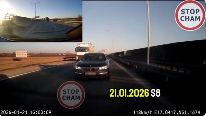 Internauci wściekli na kierowcę BMW z S8 pod Wrocławiem. Jest nagranie