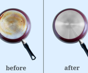 Nie kupuj nowej patelni. Zalej tym spaleniznę na patelni i odczekaj 30 min. Przypalone płaty będą odchodzić plastrami. Sposób na przypaloną patelnię