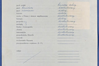 Świadectwo maturalne Kaliny Jędrusik z 1949 roku