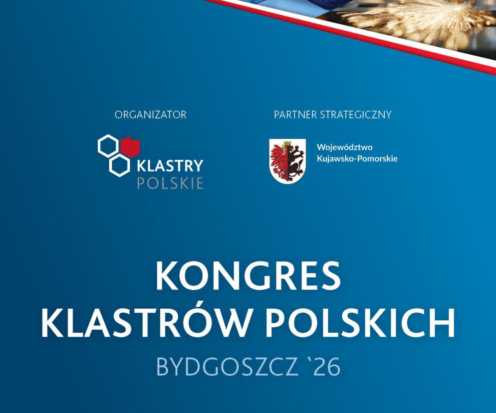 Plakat Kongresu Klastrów Polskich Bydgoszcz '26. Grafika pokazuje myśliwce, pola uprawne, Bydgoszcz i flagę UE. O szczegółach przeczytasz na SE Portal Obronny.