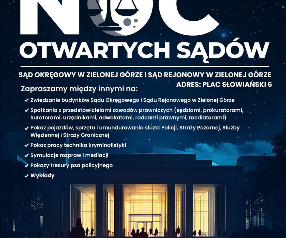 Plakat Noc Otwartych Sądów w Zielonej Górze