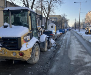 Tramwaj wzdłuż ul. Rakowieckiej w Warszawie w styczniu 2026