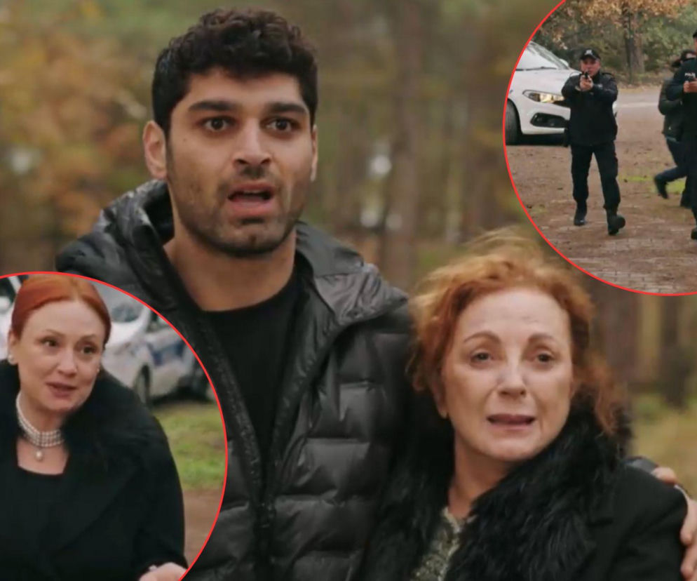 Sinan z tureckiego serialu Złoty chłopak zaskoczony, w tle kobiety i policja. Prawdopodobnie to scena aresztowania Sinana, w którą zamieszana jest Ayla. Więcej o tym odcinku i innych intrygach w Super Seriale.