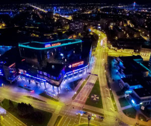 Rzeszów z drona nocą