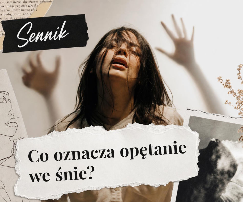 Kobieta z rozczochranymi włosami i cieniami dłoni w tle. O znaczeniu snu o opętaniu przeczytasz na SE.