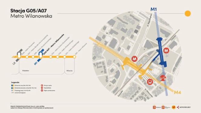 Planowana przesiadka między IV i I linią metra w Warszawie na stacji Wilanowska