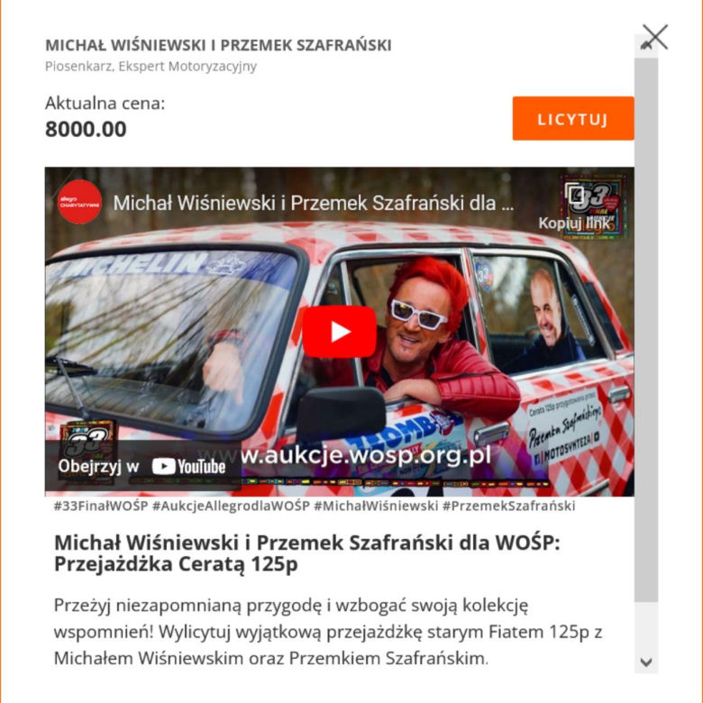 WOŚP 2025 - aukcje gwiazd