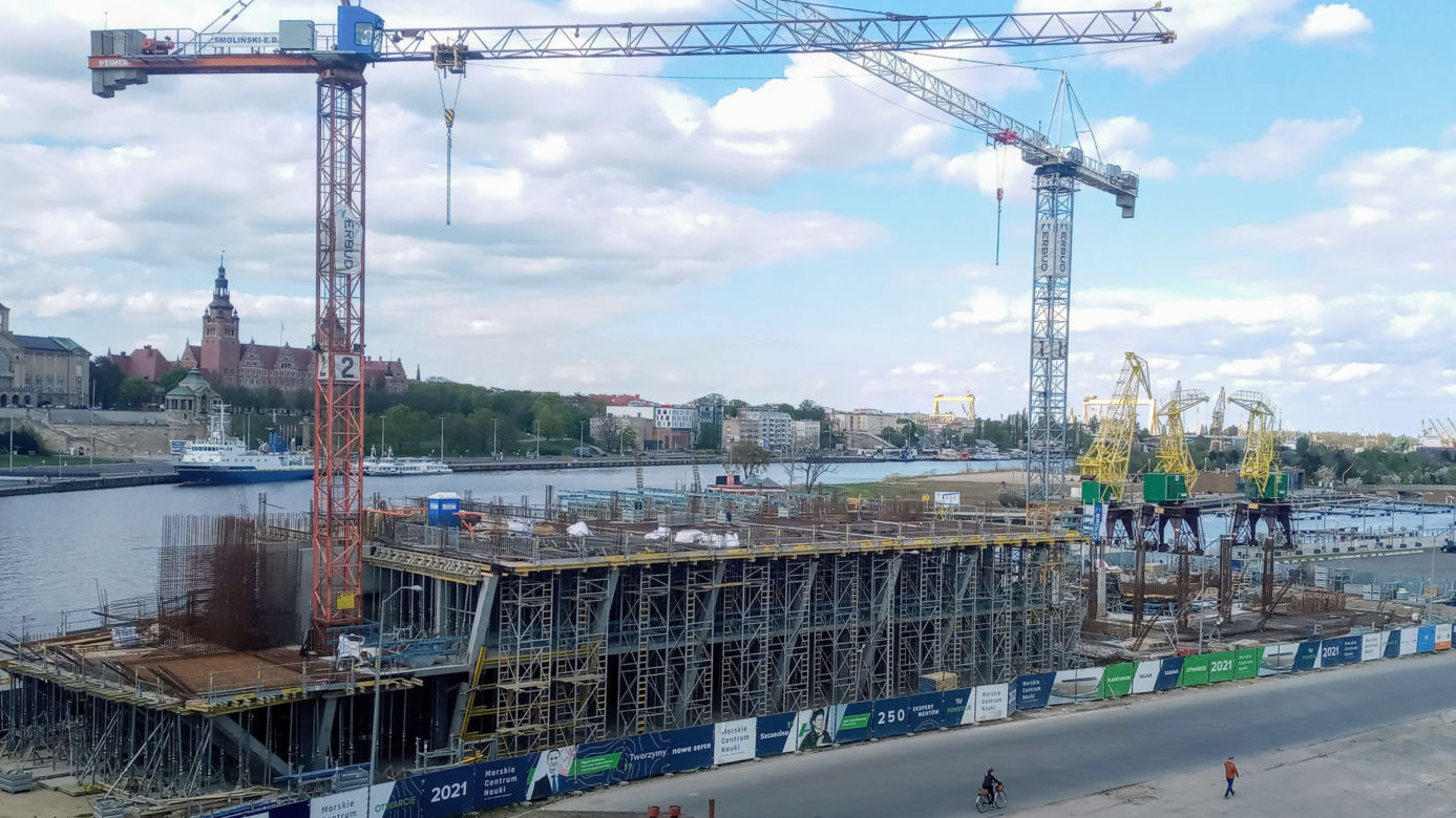 Budowa Morskiego Centrum Nauki w Szczecinie - kwiecień 2020