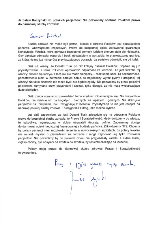 Służba zdrowia musi być darmowa