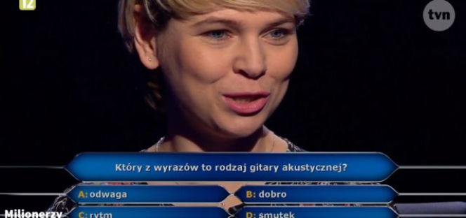 Który z wyrazów to rodzaj gitary akustycznej? Pytanie w Milionerach