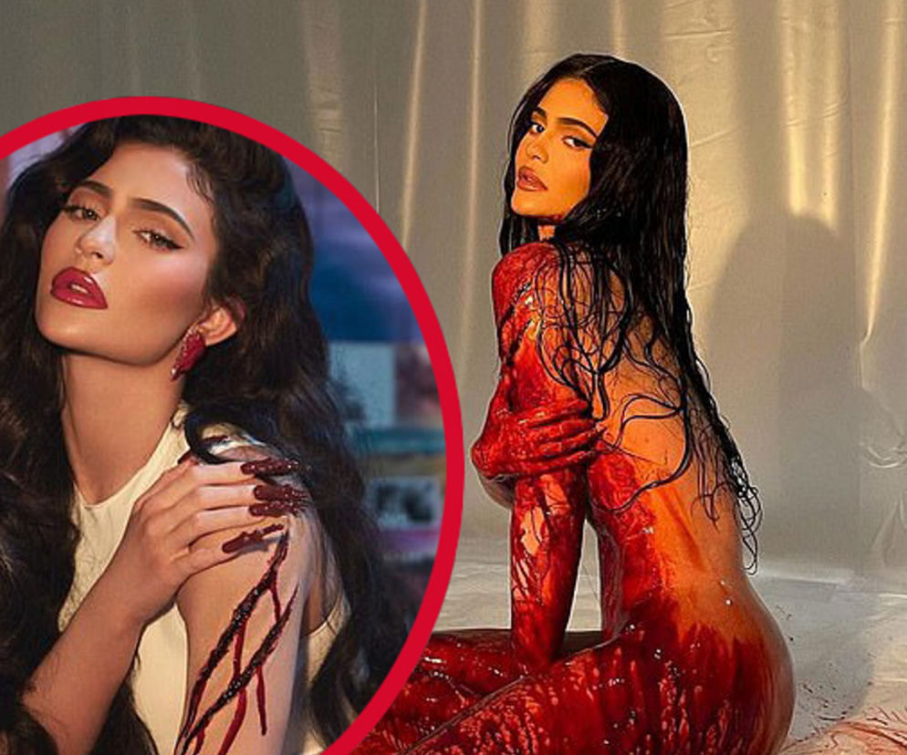 Kylie Jenner promującej swoje nowe kosmetyki sesją we krwi