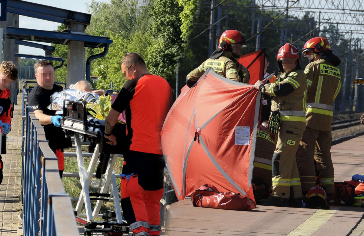 Poważny wypadek na stacji. Mężczyzna stał na krawędzi peronu, został zahaczony przez pociąg