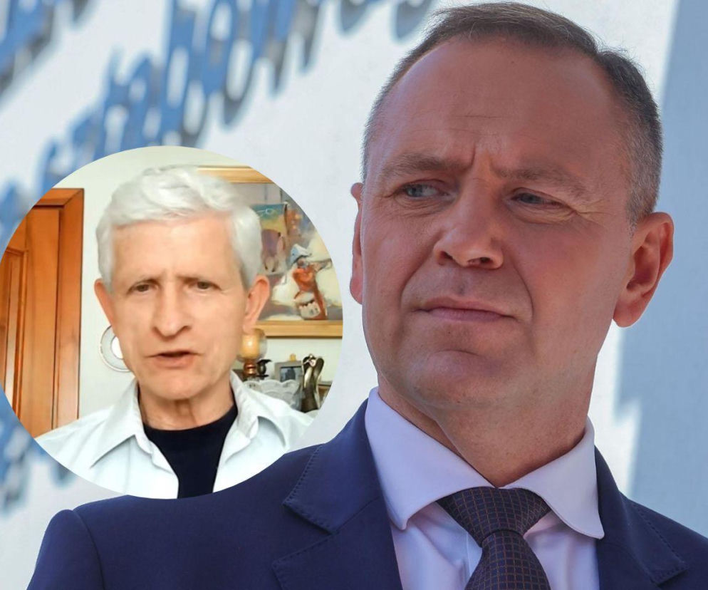 Karol Nawrocki patrzy w bok. Na miniaturowym kółku prof. Roman Kuźniar. Rywalizację polityków opisuje SE Polityka.
