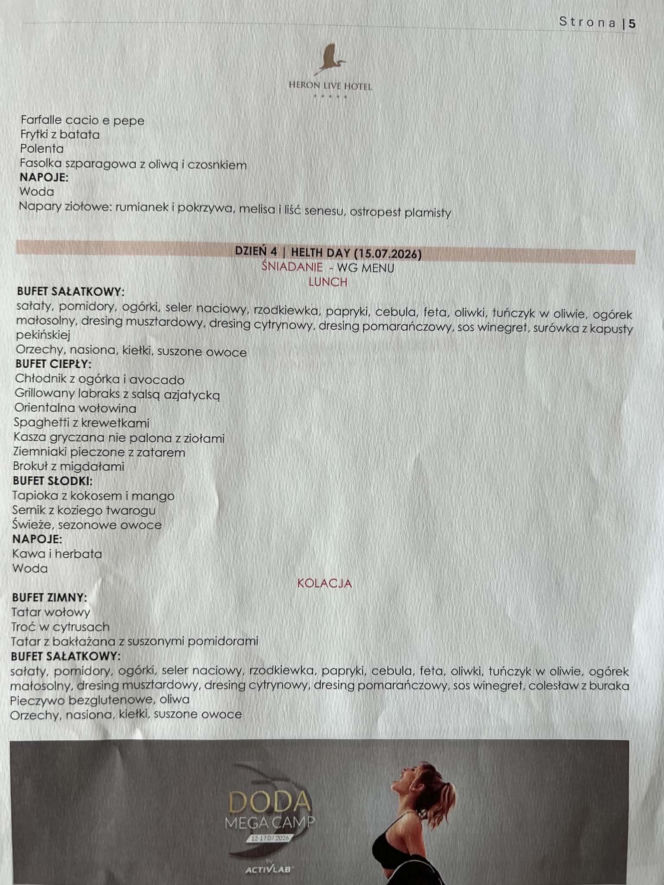 Doda pokazała menu na campie