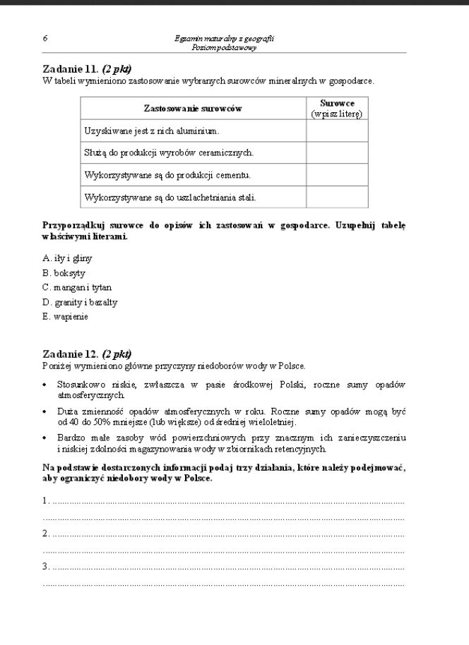 Arkusz geografia podstwowy matura 2014
