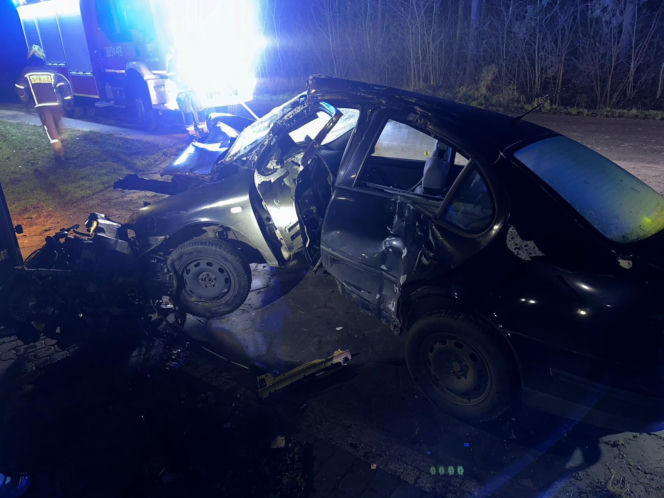 Z impetem uderzył w ogrodzenie w Ziemnicach niedaleko Leszna. Tyle zostało z pojazdu