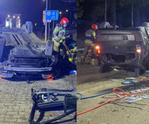 21-latek stracił panowanie nad renault i dachował. Z wraku samochodu wycinali go strażacy