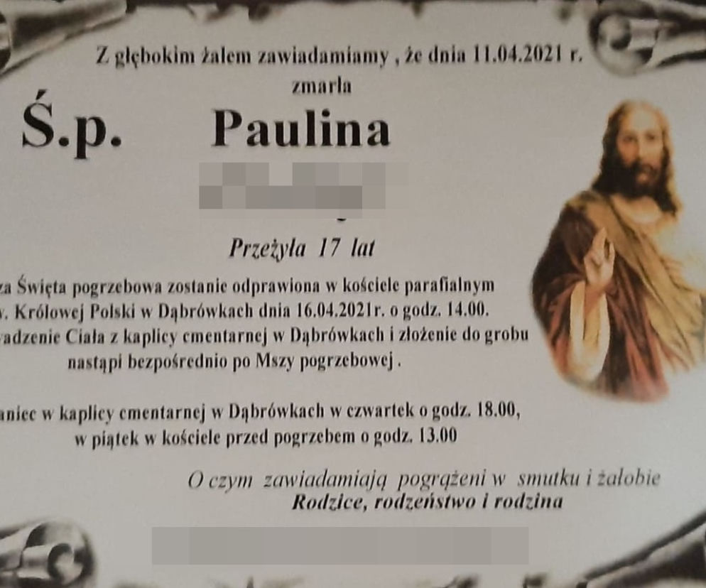 Dąbrówki. Najbliżsi poinformowali o pogrzebie Pauliny. 17-latka zmarła tragicznie