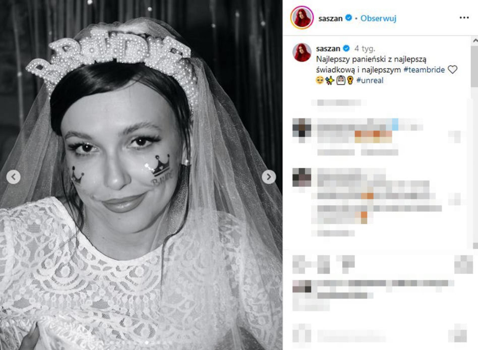 Saszan w sukni ślubnej