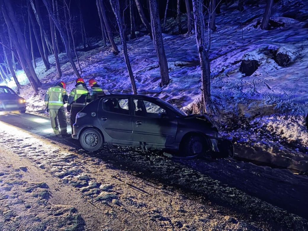 Jelna. Kobieta straciła panowanie nad peugeotem i uderzyła w skarpę. Trafiła do szpitala razem z dzieckiem