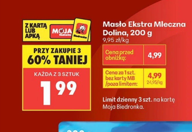 Masło Ekstra Mleczna Dolina, 1,99 zł