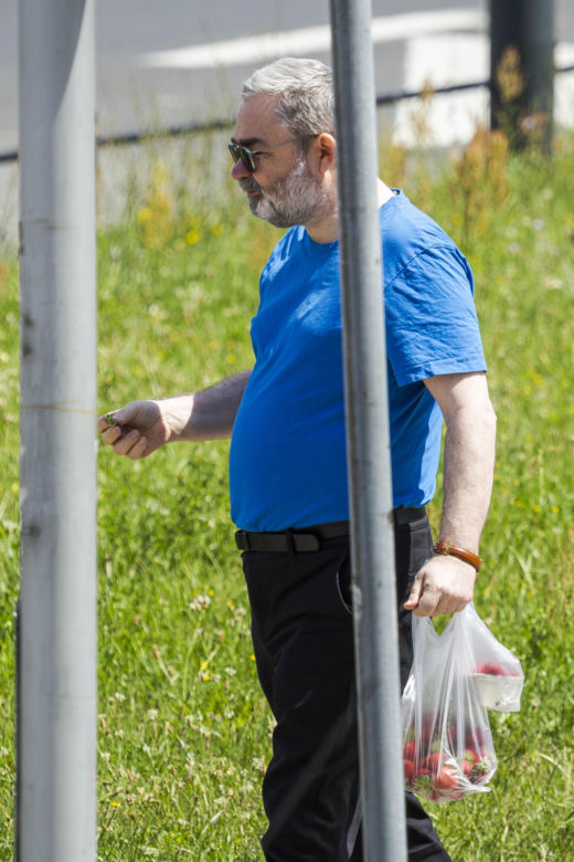 Karol Karski objada się malinami