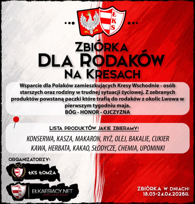 Zbiórka kibiców Łomżyńskiego Klubu Sportowego na rzecz Polaków z Kresów Wschodnich