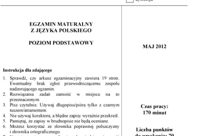 MATURA 2012 POLSKI, poziom PODSTAWOWY 4.05.2012: PYTANIA, TEMATY, ARKUSZE, ODPOWIEDZI