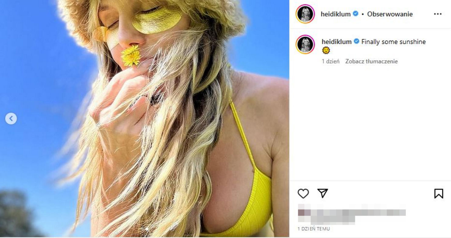 Heidi Klum półnago wygina się na trawie. Ma futrzaną czapę i kuse bikini. Co się dzieje z jej biustem?!