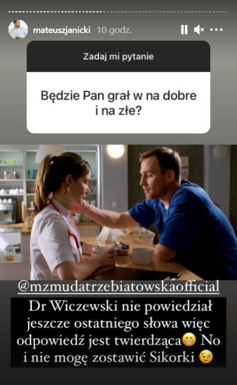 Na dobre i na złe. Hania (Marta Żmuda Trzebiatowska), Michał (Mateusz Janicki)
