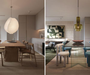 Dwa takie same salony na dwa sposoby. Jeden w stylu modernistyczny, drugi - japandi