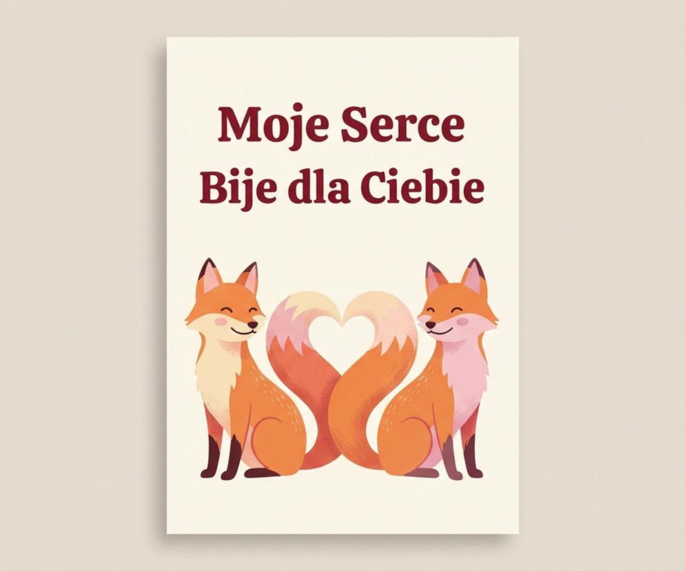 Walentynki 2026 Zakochane lisy z ogonami w kształcie serca