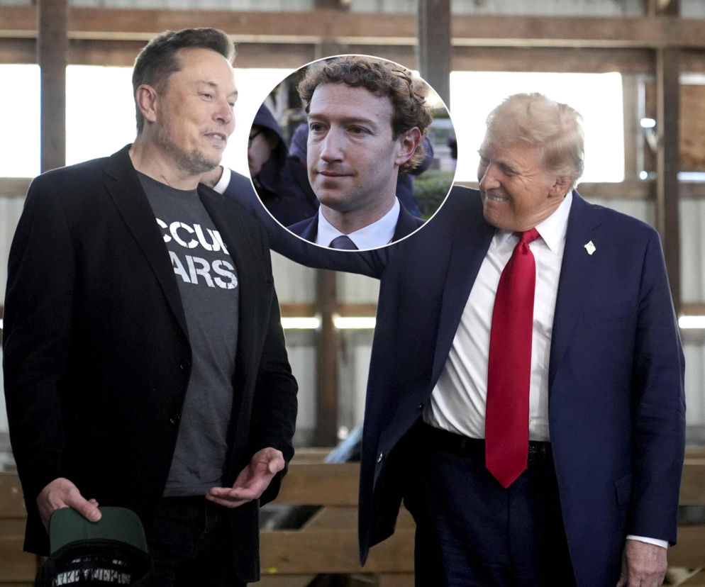Elon Musk i uśmiechnięty Donald Trump. Na wstawce Mark Zuckerberg. O lobbingu w sprawie AI przeczytasz na SE Superbiz.