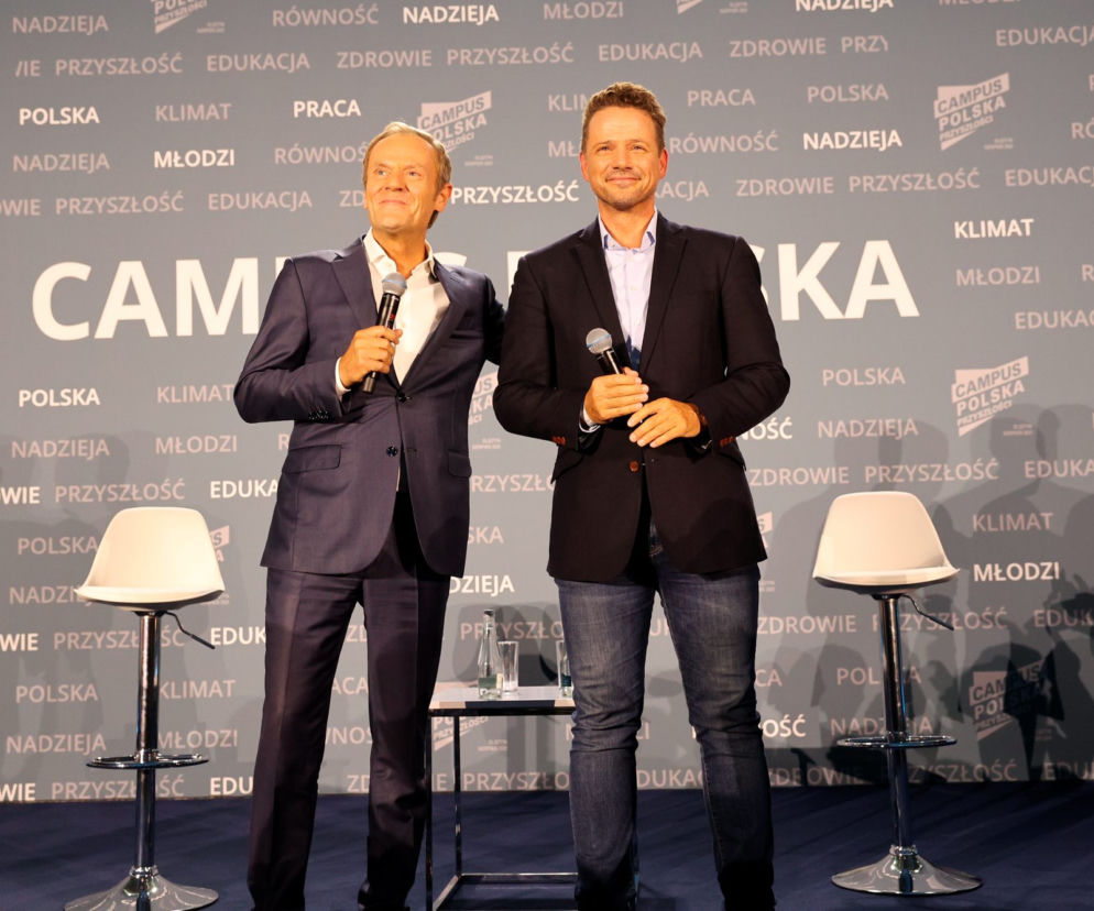 Donald Tusk i Rafał  Trzaskowski na Campus Polska