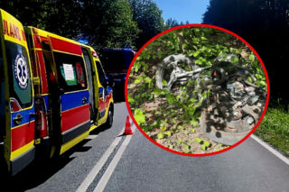 Bielany-Wąsy: Zderzenie osobówki i motocykla na DK-63, jedna osoba ranna!