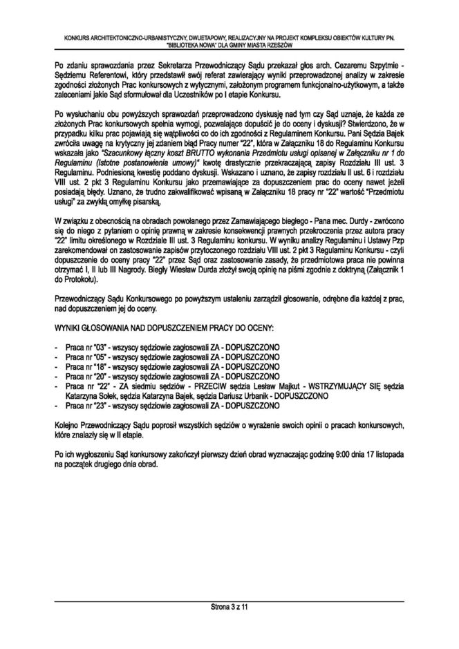 Protokół z II etapu konkursu na Bibliotekę Nową w Rzeszowie