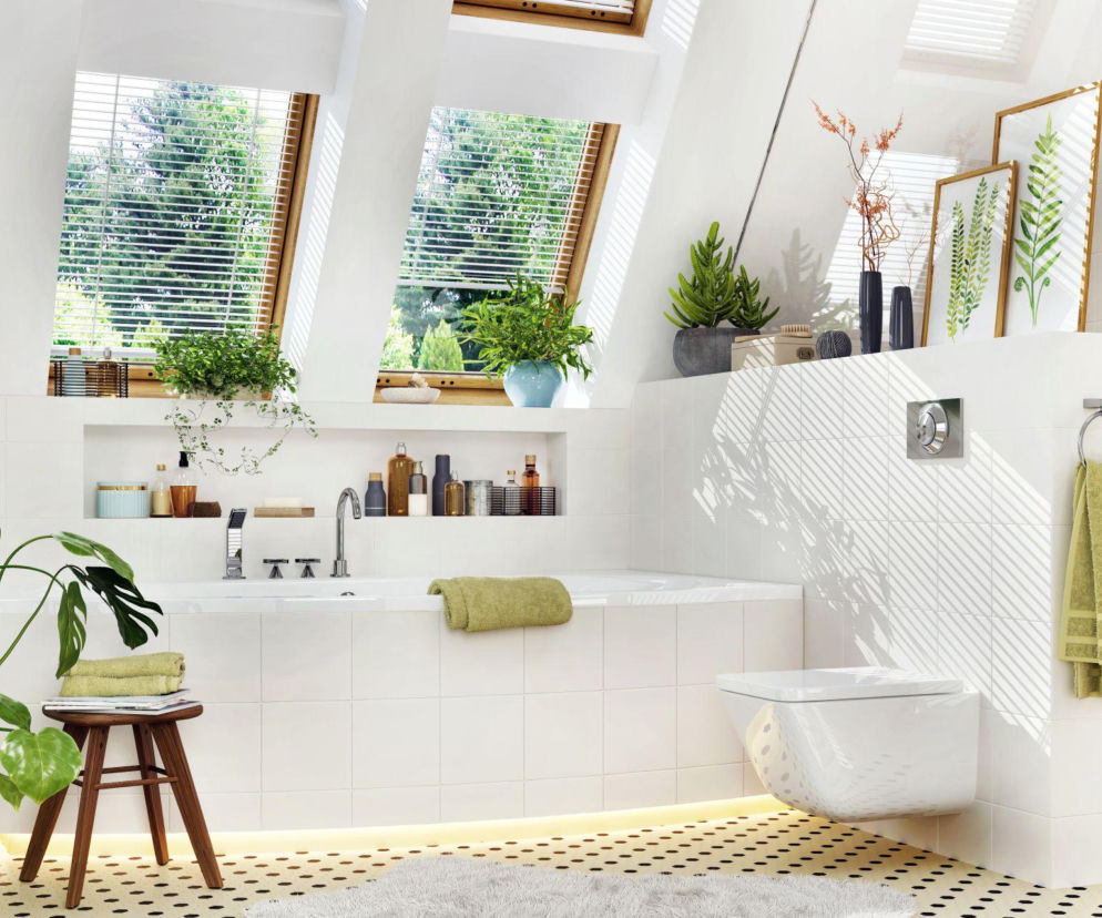 Łazienka jak zielony raj – zielono pod skosem